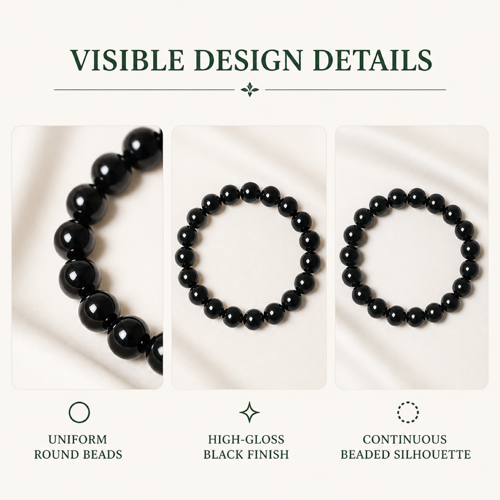 QI KIND Glossy Black Bead Bracelet features image