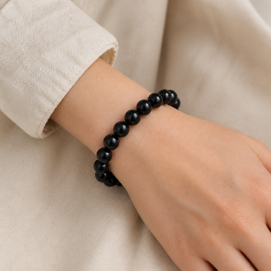 QI KIND Glossy Black Bead Bracelet lifestyle image