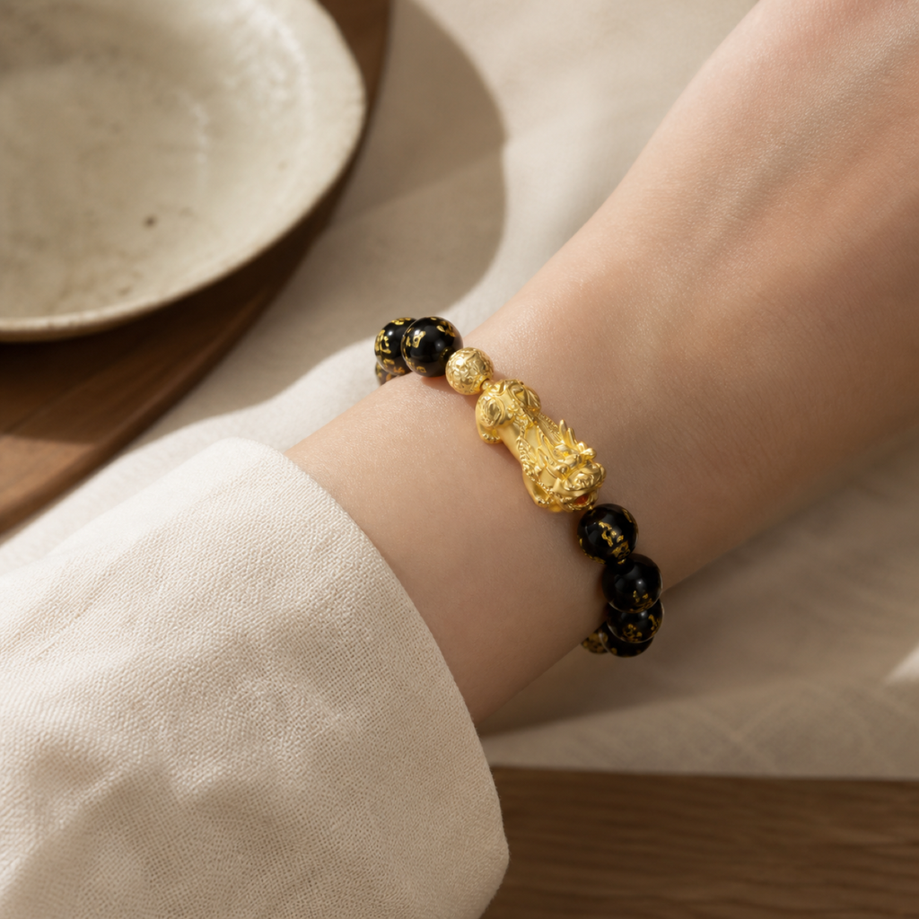 QI KIND Black & Gold Sculptural Bracelet lifestyle image