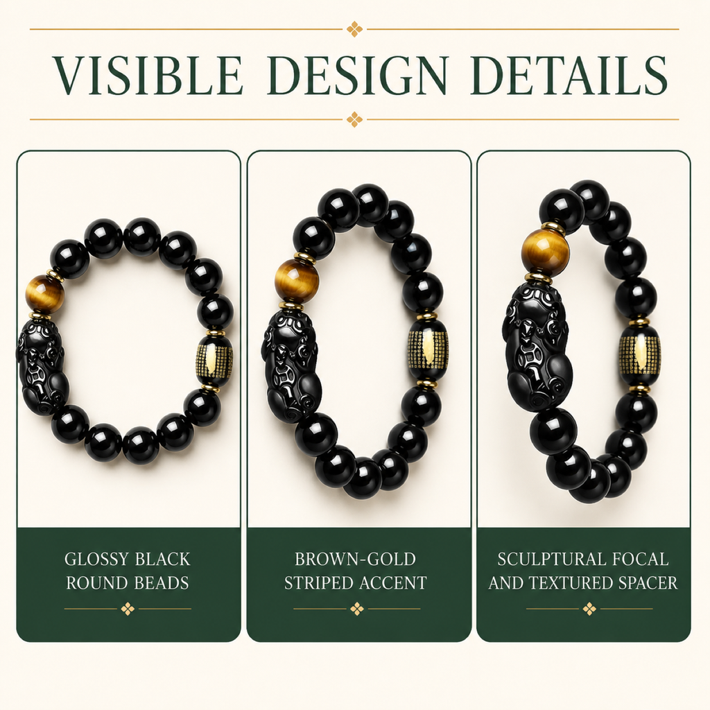 QI KIND Black Sculptural Bead Bracelet features image