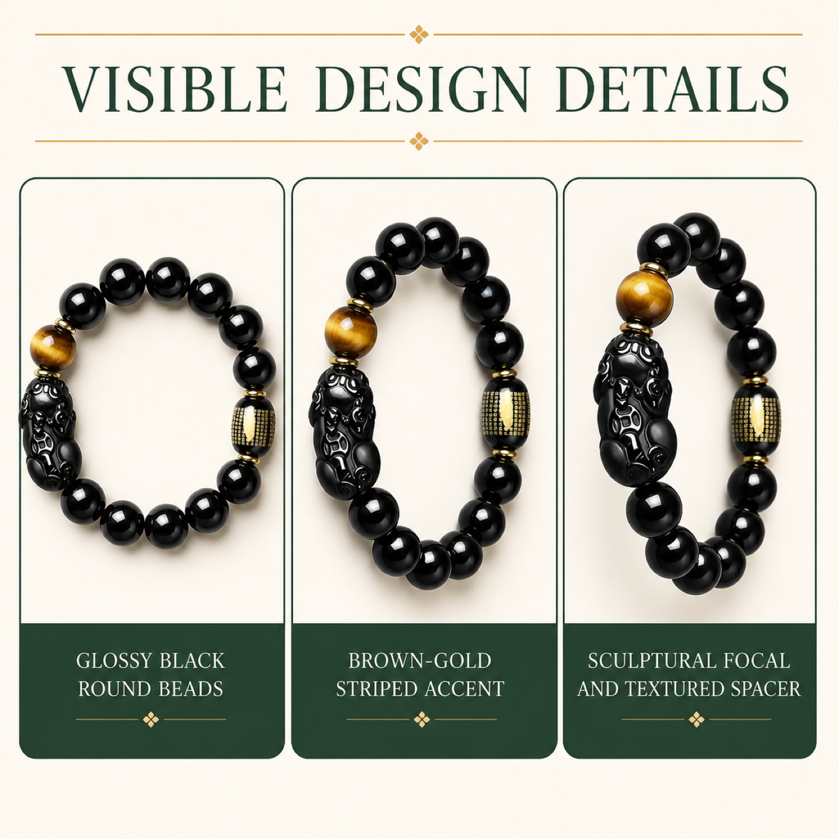 QI KIND Black Sculptural Bead Bracelet features image
