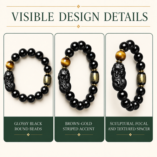 QI KIND Black Sculptural Bead Bracelet features image