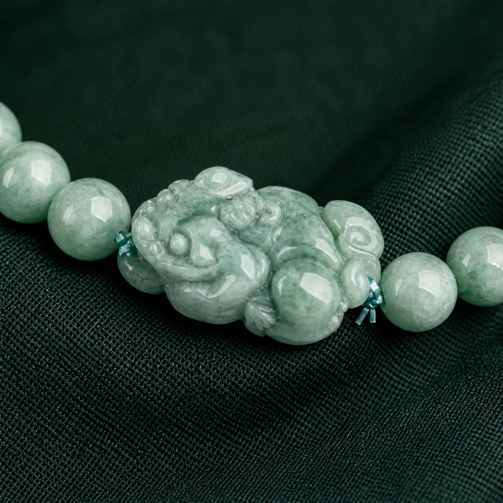 QI KIND Pale Green Sculptural Bead Bracelet detail image