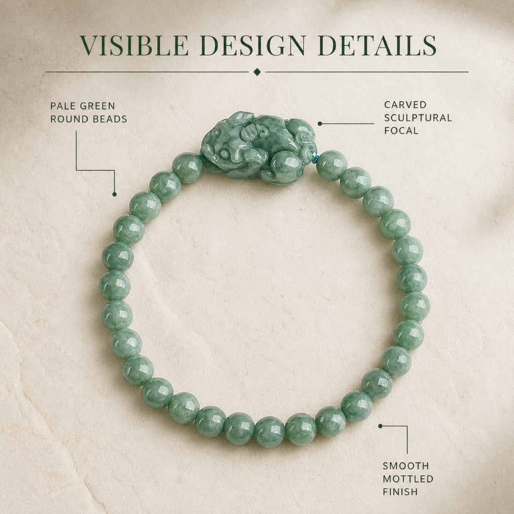 QI KIND Pale Green Sculptural Bead Bracelet features image