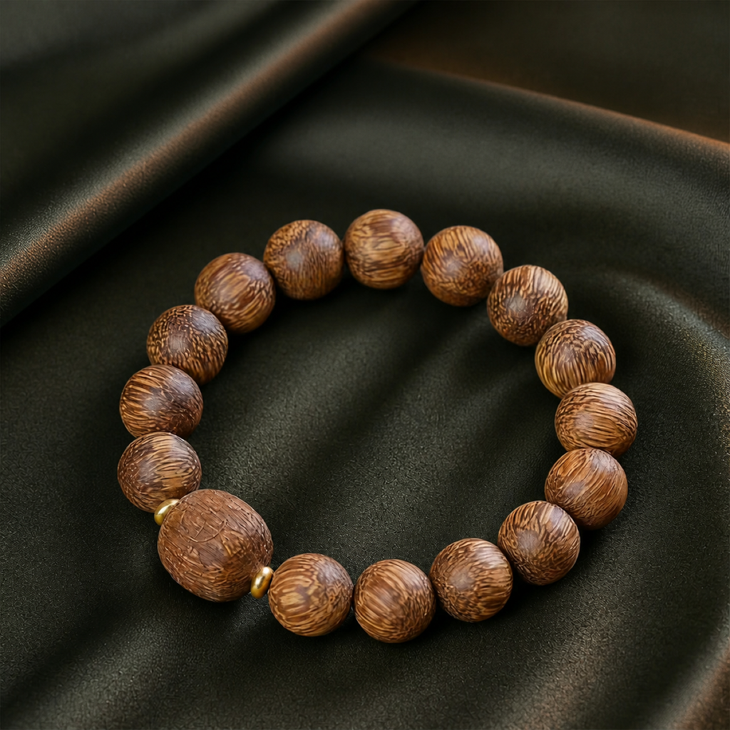 QI KIND Woodgrain Bead Bracelet editorial image