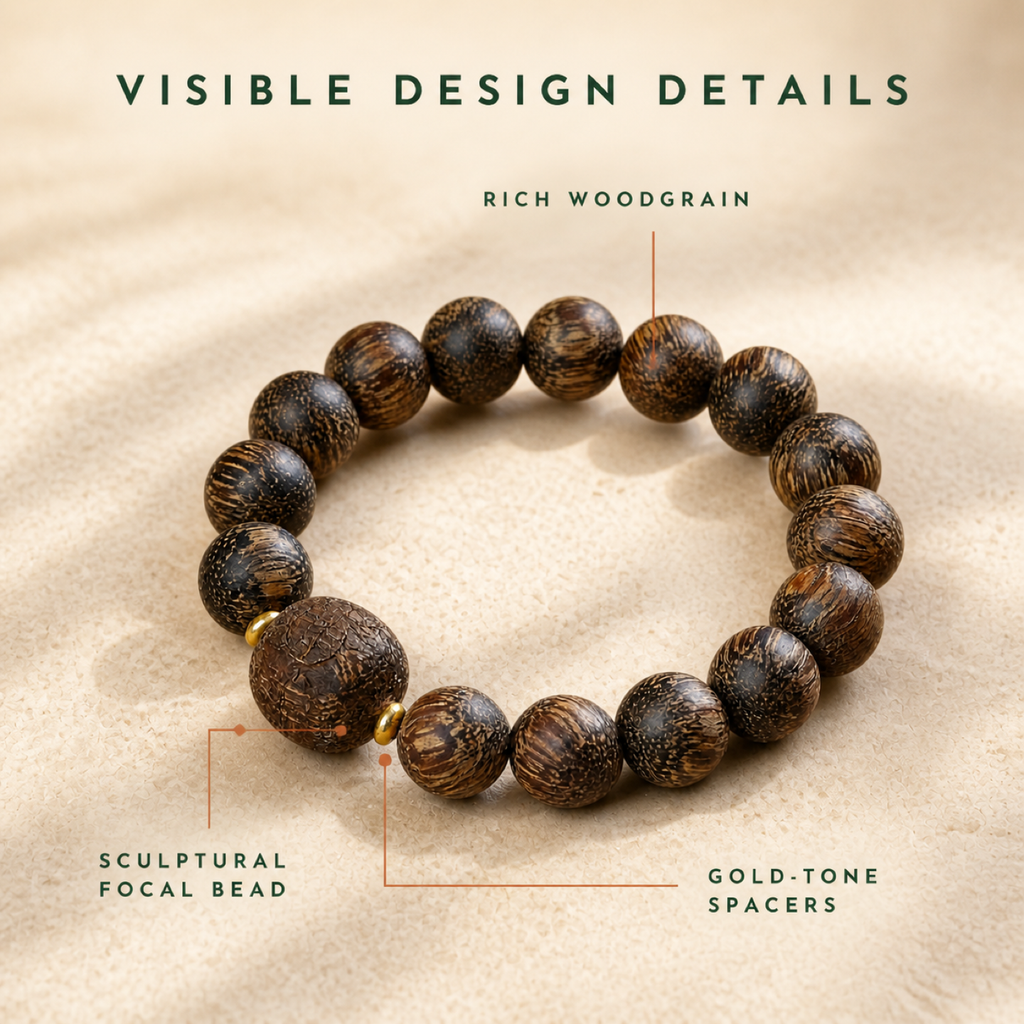 QI KIND Woodgrain Bead Bracelet features image