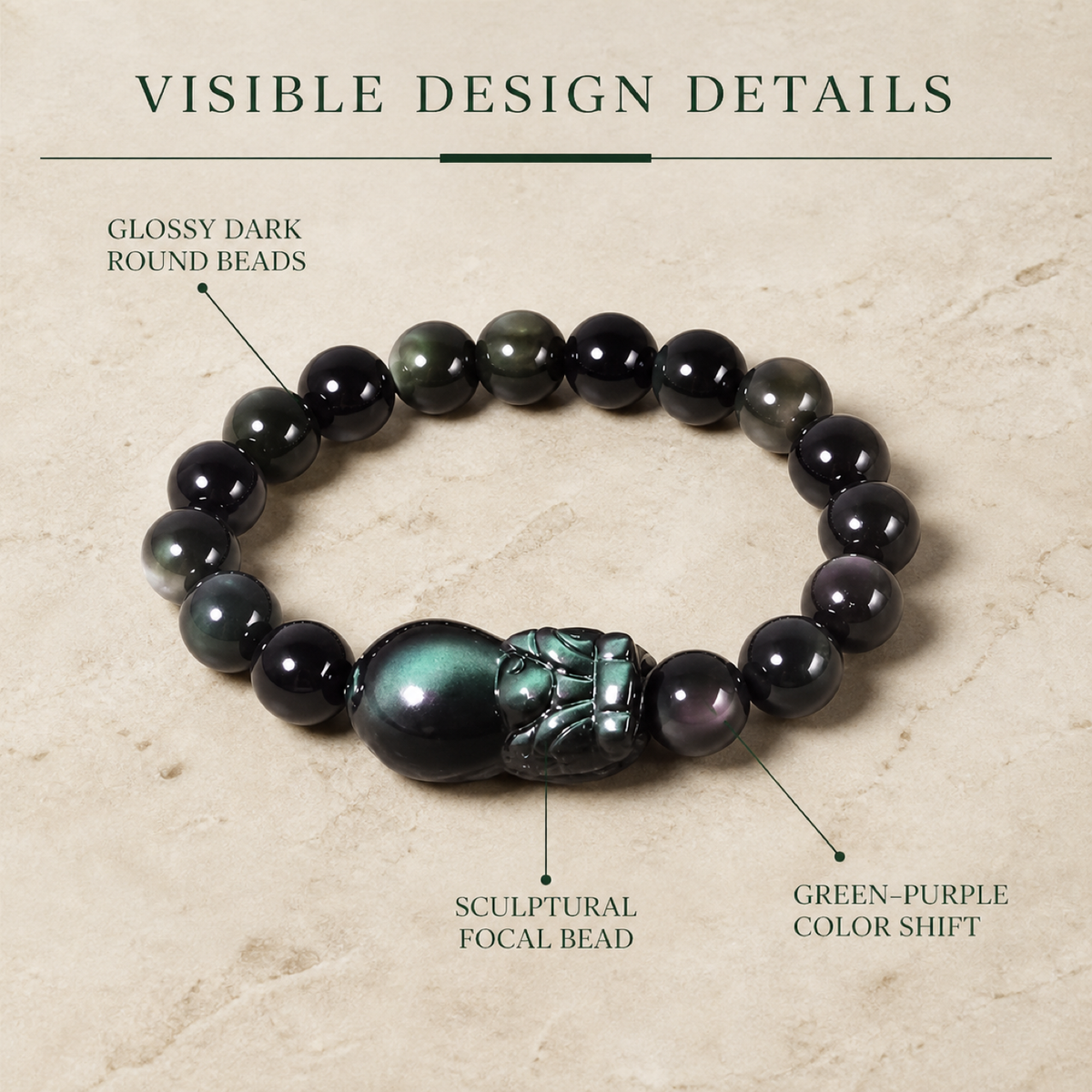 QI KIND Iridescent Dark Bead Bracelet features image