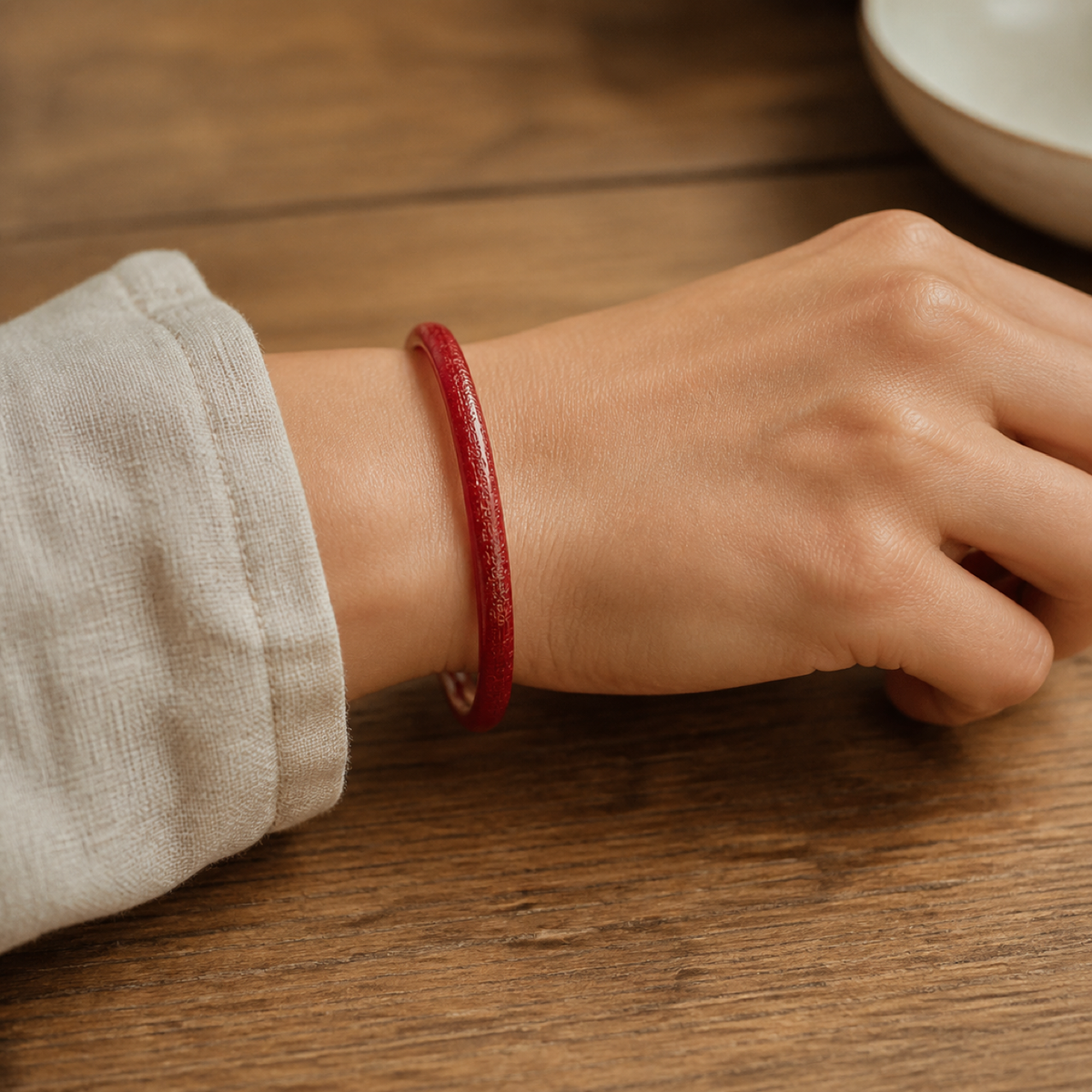 QI KIND Deep Red Etched Bangle lifestyle image