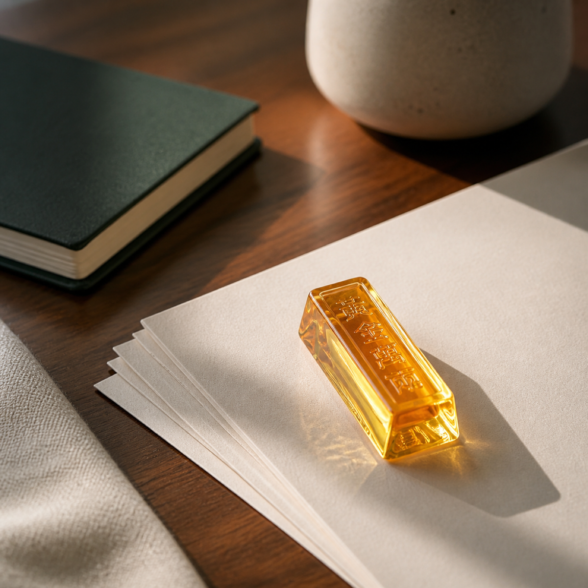 QI KIND Amber-Gold Desk Weight lifestyle image