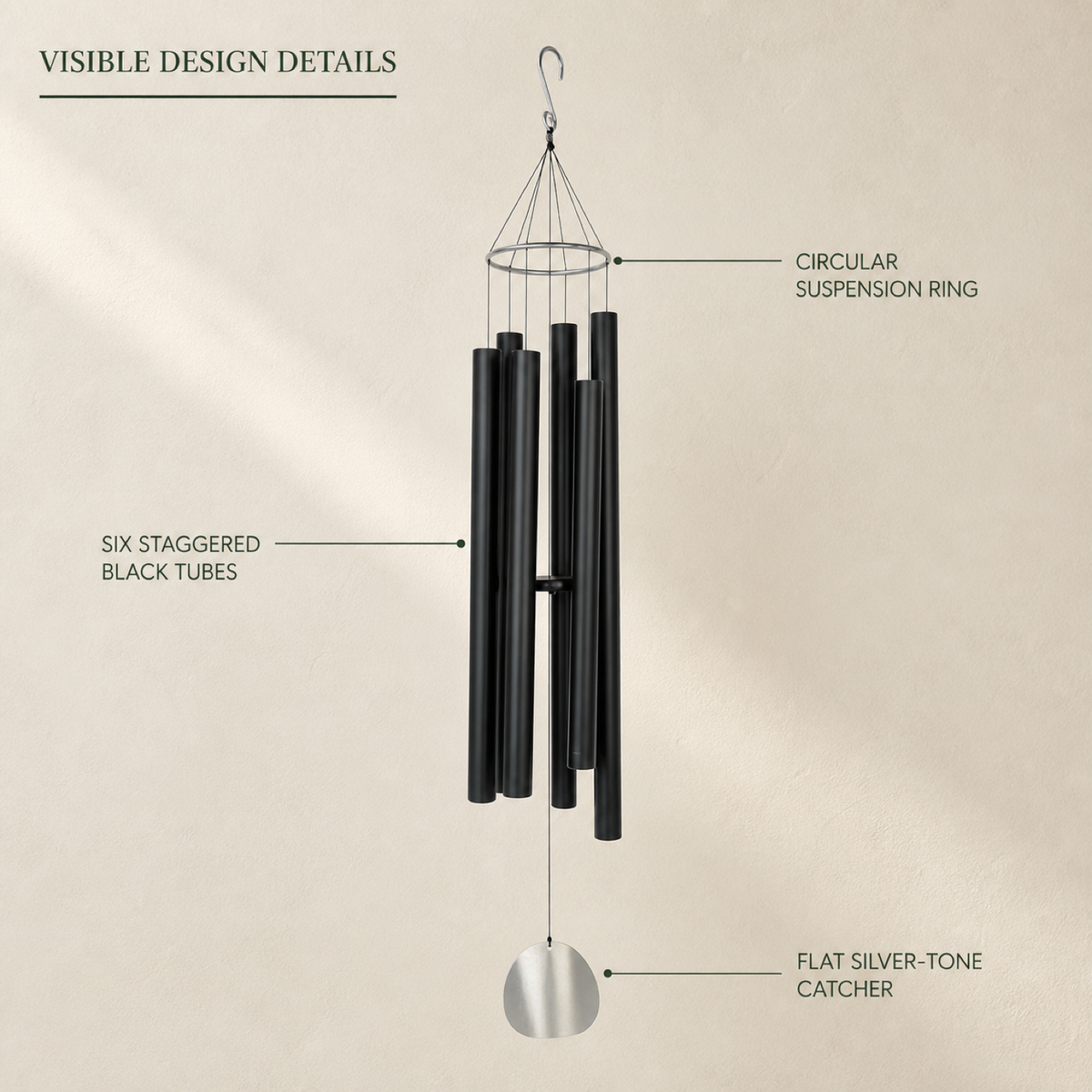 QI KIND Six-Tube Black Wind Chime features image