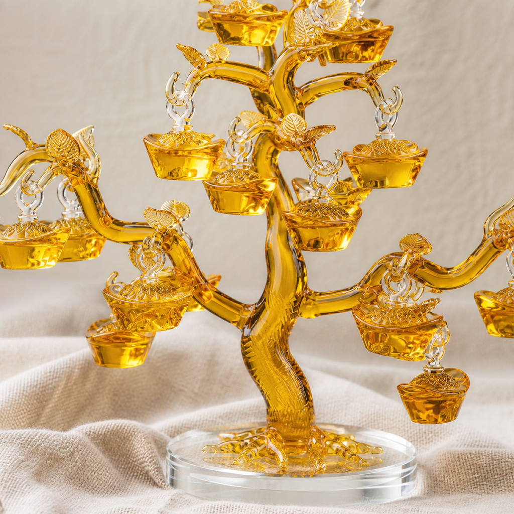 QI KIND Large Amber-Gold Hanging Ingot Tree detail image