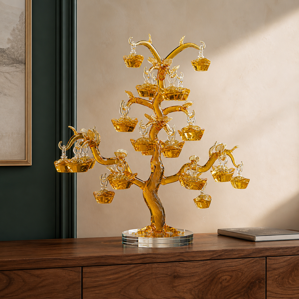 QI KIND Large Amber-Gold Hanging Ingot Tree lifestyle image