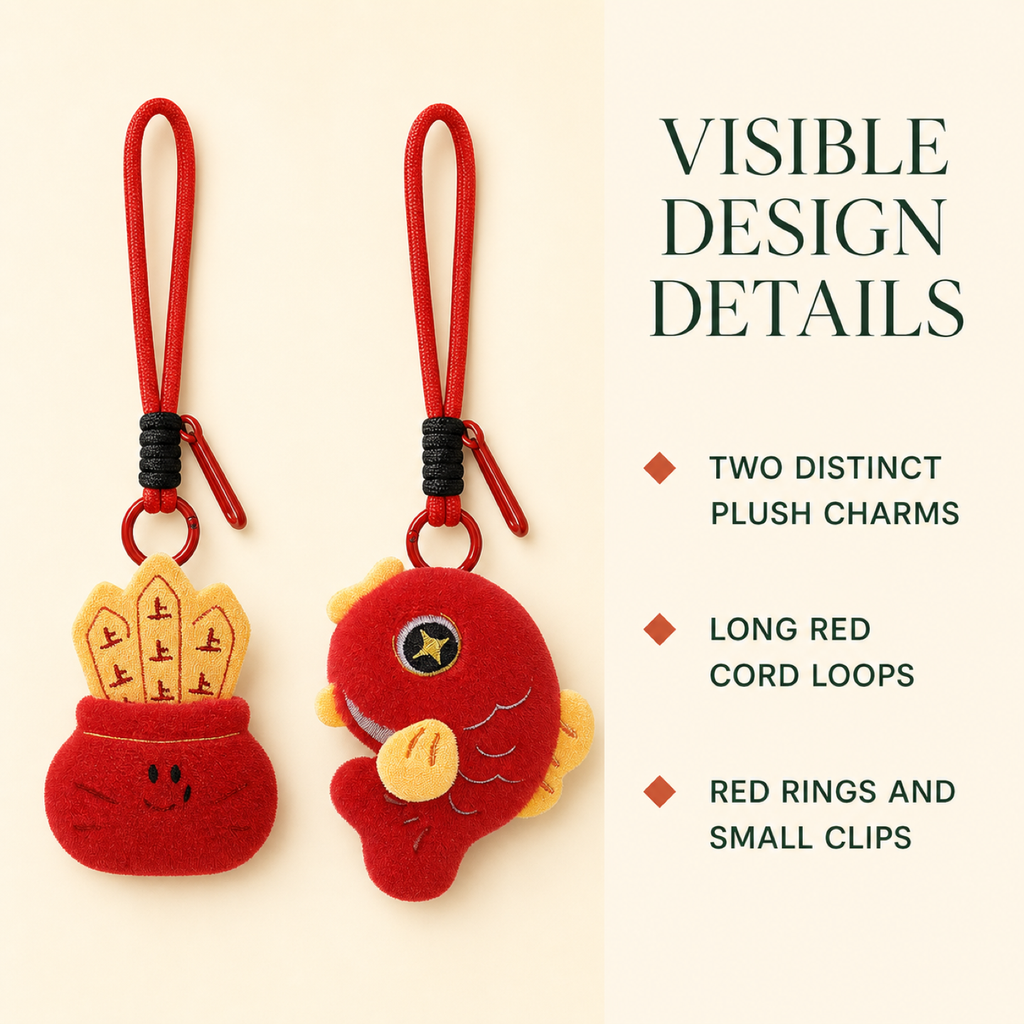 QI KIND Red Plush Charm Keychain Set features image