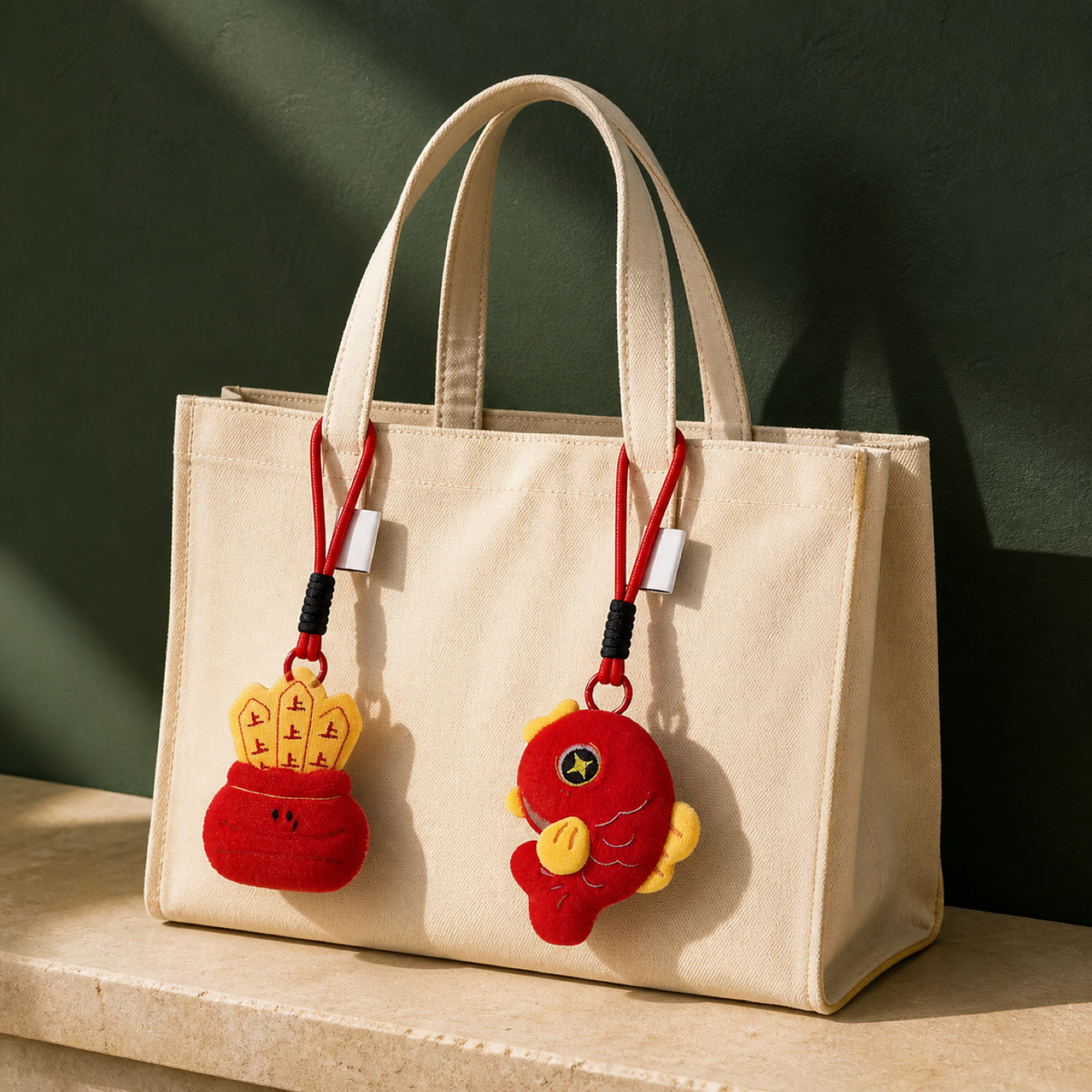 QI KIND Red Plush Charm Keychain Set lifestyle image