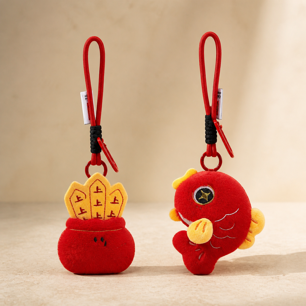 QI KIND Red Plush Charm Keychain Set main image