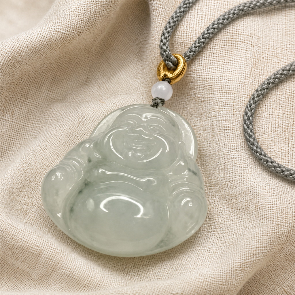 QI KIND Pale Green Smiling Figure Pendant detail image