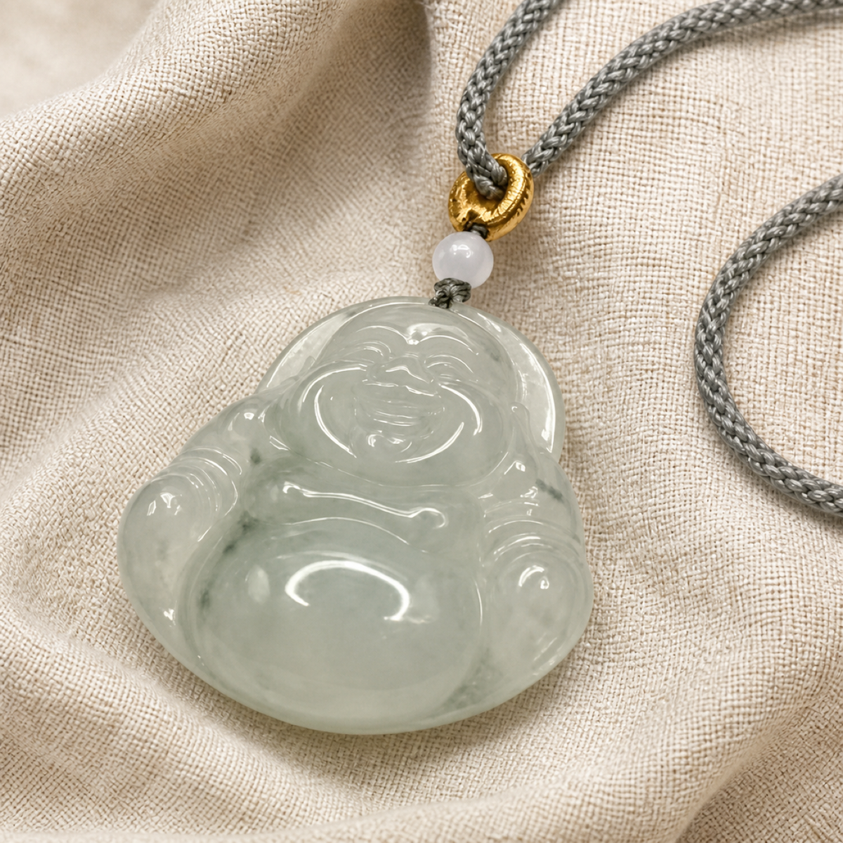 QI KIND Pale Green Smiling Figure Pendant detail image