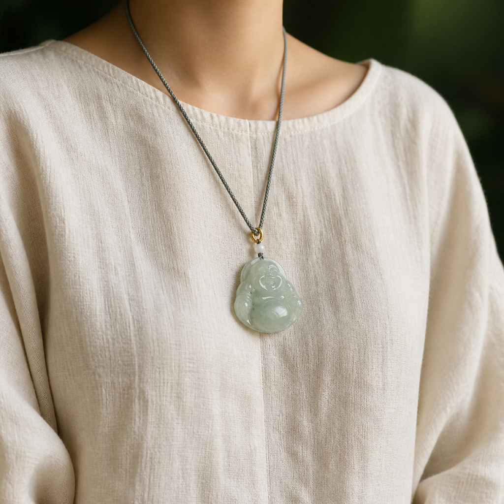 QI KIND Pale Green Smiling Figure Pendant lifestyle image