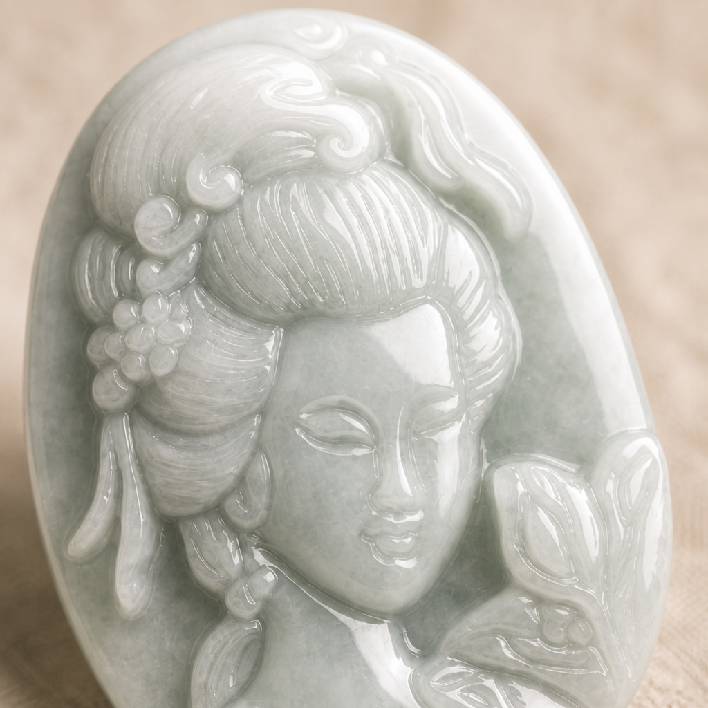 QI KIND Pale Green Relief Figure Pendant detail image