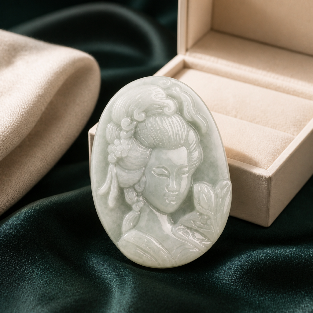 QI KIND Pale Green Relief Figure Pendant lifestyle image
