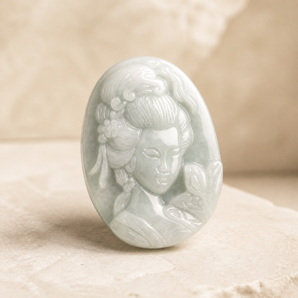 QI KIND Pale Green Relief Figure Pendant main image